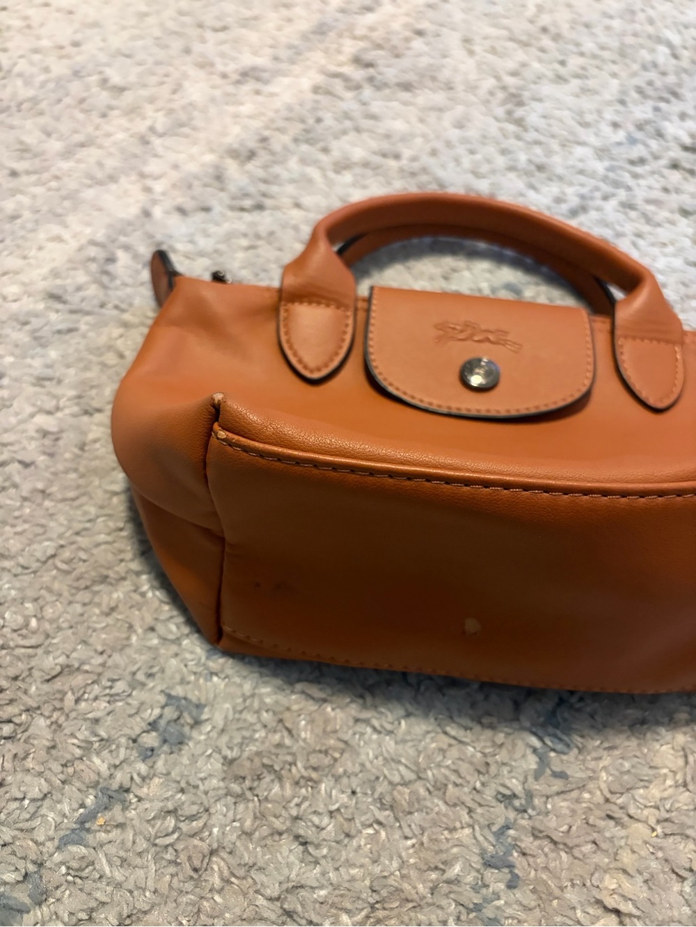 Longchamp Le Pliage Cuir Mini Leather Crossbody Bag Cognac Tan Brown - Picture 3 of 13